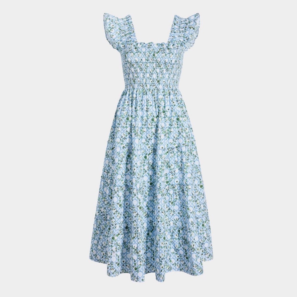 The Ellie Nap dress Basketweave vine blue floral